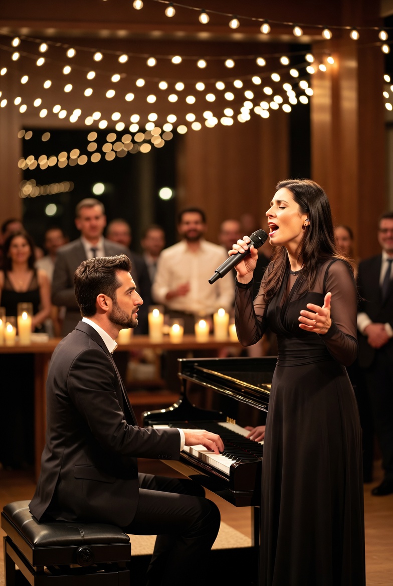 Pianist paired with a vocalist during a performance